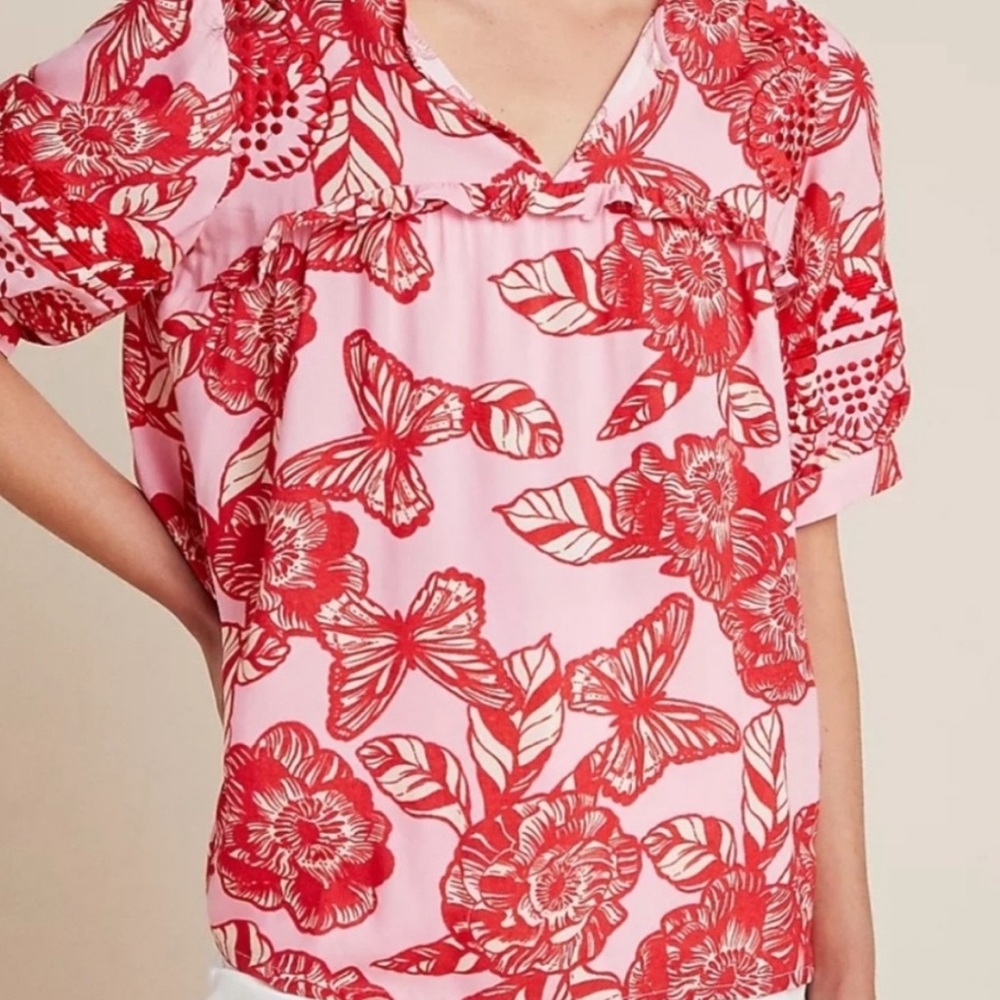 Anthropologie Pink and Red Women's Top